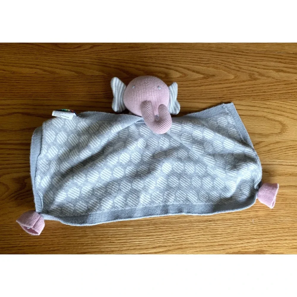 NYGB Pink Elephant Grey White Polka‎ Dot Circle Lovey Security Blanket Knit